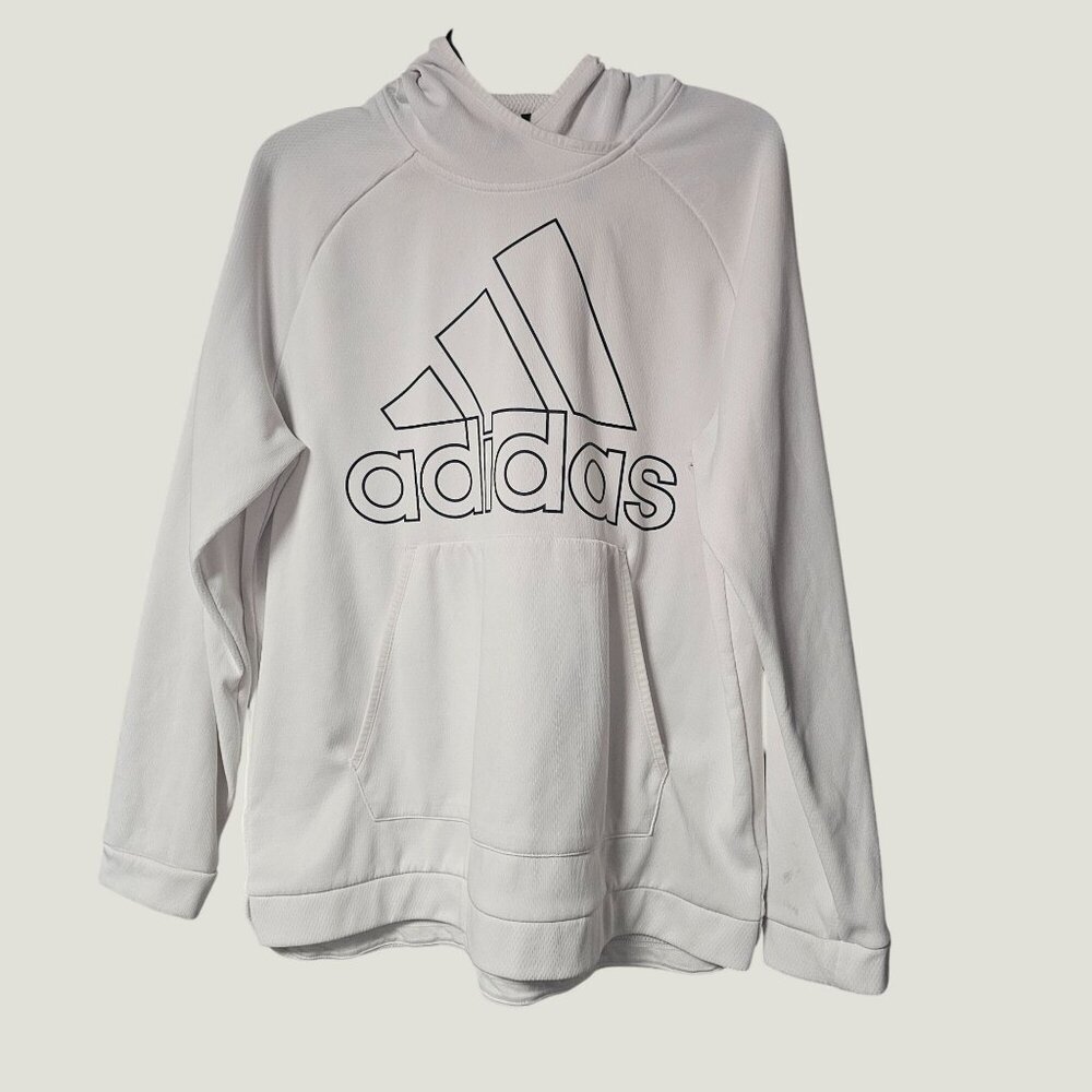 Adidas  Mens White Climawarm Hoodie Pullover Logo Sweatshirt Size XL